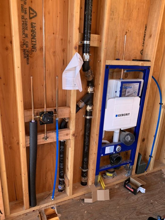 In-wall tank rough-in completed by 5Star Plumbing Rapid during a Santa Rosa bathroom remodel
